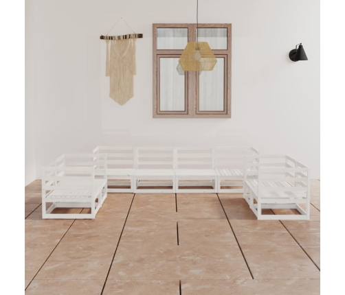 Set de salón de jardín de 8 piezas blanco madera maciza de pino