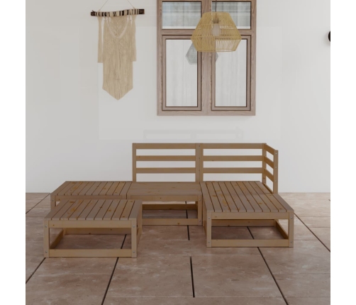 Muebles de jardín 5 piezas marrón miel madera maciza de pino