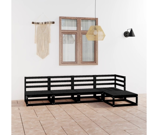 Juego de muebles de jardín 5 piezas negro madera maciza de pino