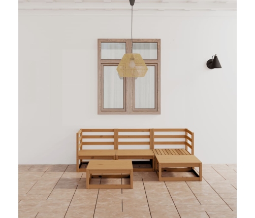 Muebles de jardín 5 piezas marrón miel madera maciza de pino