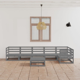 Muebles de jardín 7 piezas gris madera de pino maciza