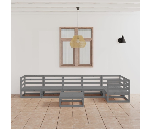 Muebles de jardín 7 piezas gris madera de pino maciza