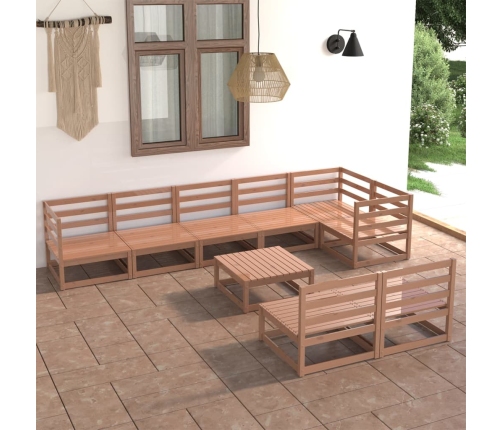 Muebles de jardín 9 piezas marrón miel madera maciza de pino