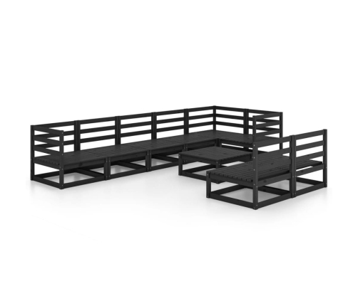 Juego de muebles de jardín 9 piezas negro madera maciza de pino