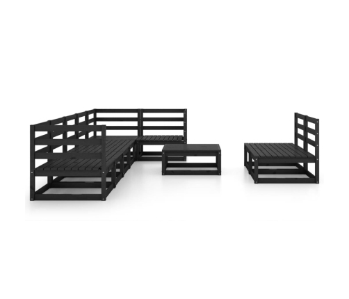 Juego de muebles de jardín 9 piezas negro madera maciza de pino