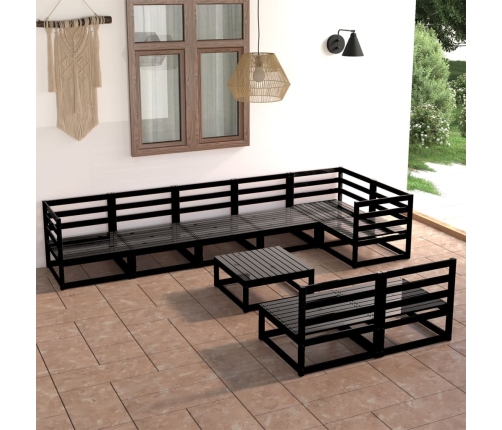 Juego de muebles de jardín 9 piezas negro madera maciza de pino