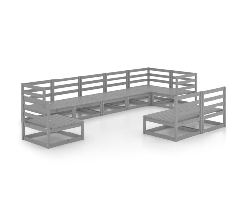 Juego de muebles de jardín 9 piezas gris madera maciza de pino