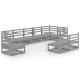 Juego de muebles de jardín 9 piezas gris madera maciza de pino