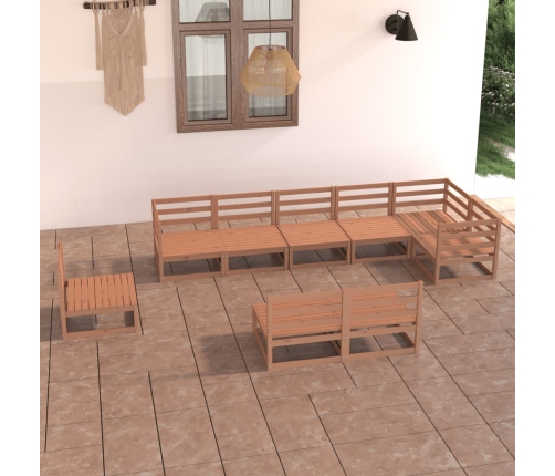 Muebles de jardín 9 piezas marrón miel madera maciza de pino