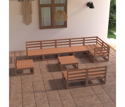 Muebles de jardín 10 piezas marrón miel madera maciza de pino