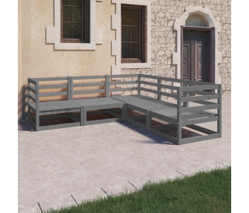 Muebles de jardín 5 piezas gris madera de pino maciza