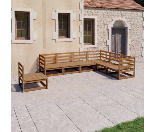 Muebles de jardín 7 piezas marrón miel madera maciza de pino