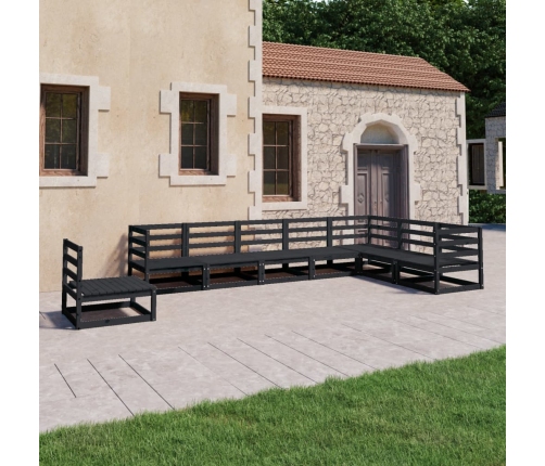 Juego de muebles de jardín 8 piezas negro madera maciza pino