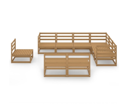 Muebles de jardín 9 pzas y cojines marrón miel madera pino
