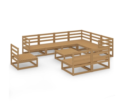 Muebles de jardín 10 pzas y cojines marrón miel madera pino