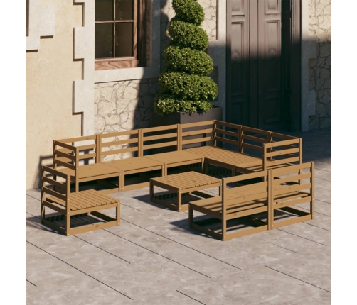 Muebles de jardín 10 pzas y cojines marrón miel madera pino