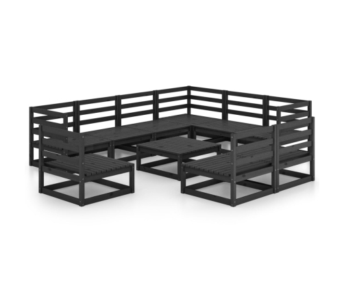 Juego de muebles de jardín 10 pzas y cojines negro madera pino