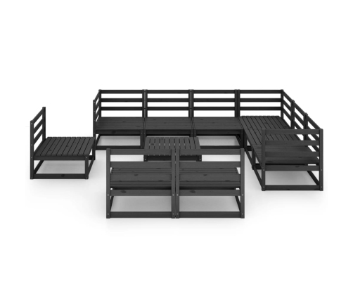 Juego de muebles de jardín 10 pzas y cojines negro madera pino