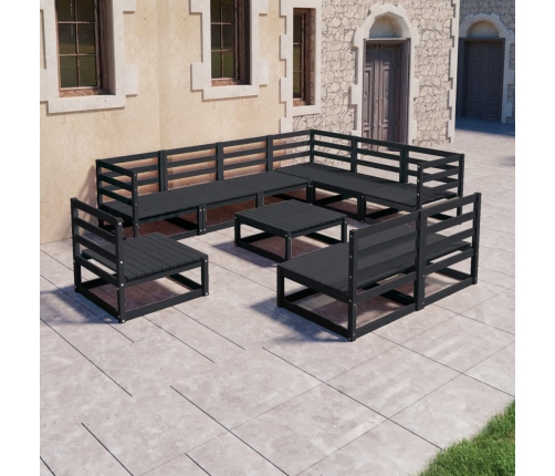 Juego de muebles de jardín 10 pzas y cojines negro madera pino