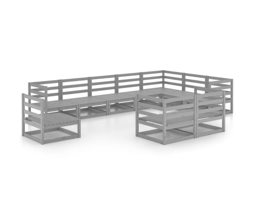 Muebles de jardín 10 piezas gris madera de pino maciza