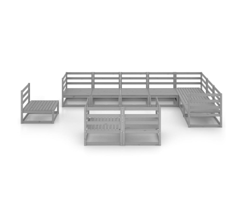 Muebles de jardín 10 piezas gris madera de pino maciza