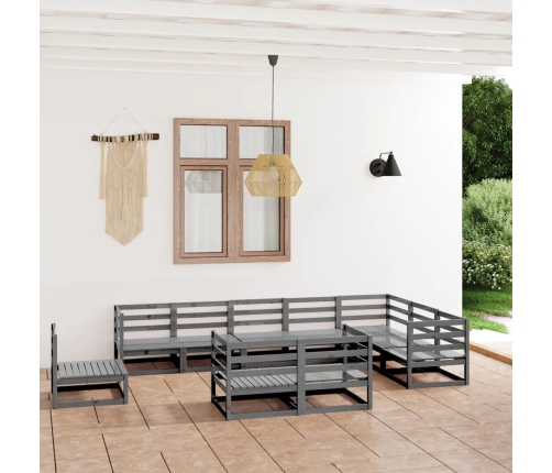 Muebles de jardín 10 piezas gris madera de pino maciza