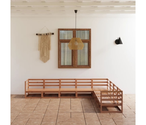 Muebles de jardín 8 piezas marrón miel madera maciza de pino