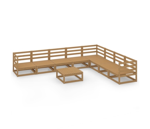 Muebles de jardín 9 piezas marrón miel madera maciza de pino
