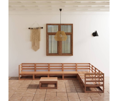 Muebles de jardín 9 piezas marrón miel madera maciza de pino