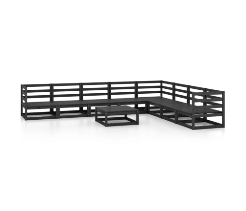 Juego de muebles de jardín 9 piezas negro madera maciza de pino
