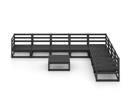 Juego de muebles de jardín 9 piezas negro madera maciza de pino
