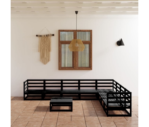 Juego de muebles de jardín 9 piezas negro madera maciza de pino