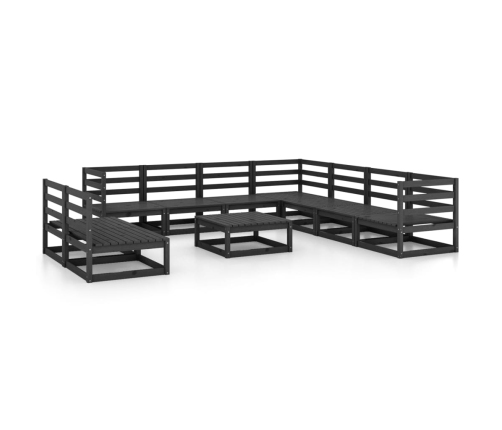 Juego de muebles de jardín 10 pzas y cojines negro madera pino