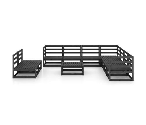 Juego de muebles de jardín 10 pzas y cojines negro madera pino