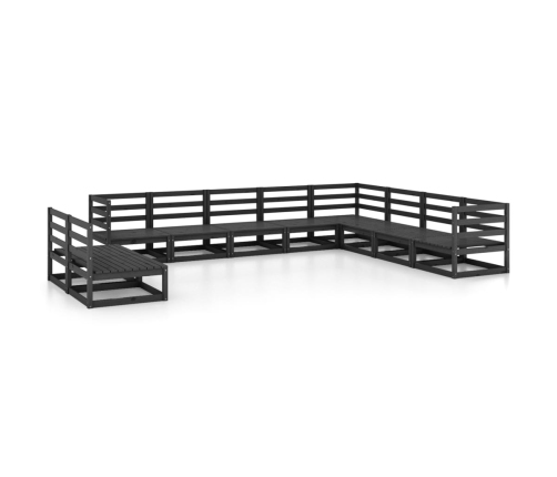 Juego de muebles de jardín 10 pzas y cojines negro madera pino