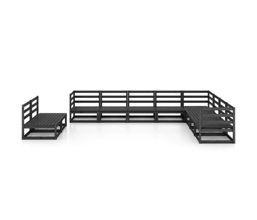 Juego de muebles de jardín 10 pzas y cojines negro madera pino