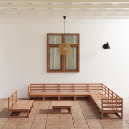 Muebles de jardín 12 piezas marrón miel madera maciza de pino