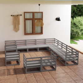 Juego de muebles de jardín 13 piezas madera maciza de pino