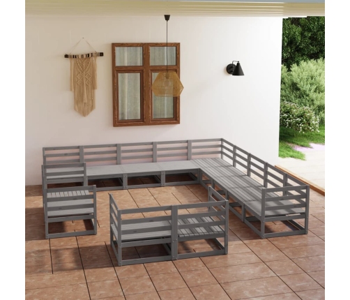 Juego de muebles de jardín 13 piezas madera maciza de pino