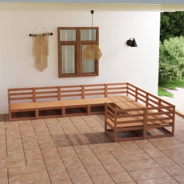 Juego de muebles de jardín 9 piezas madera maciza de pino