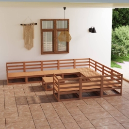 Juego de muebles de jardín 11 piezas madera maciza de pino