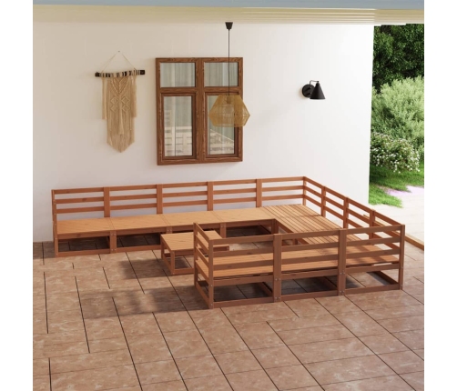 Juego de muebles de jardín 11 piezas madera maciza de pino