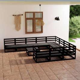 Juego de muebles de jardín 11 piezas madera maciza de pino