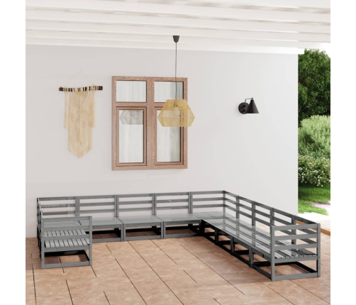 Juego de muebles de jardín 11 piezas madera maciza de pino