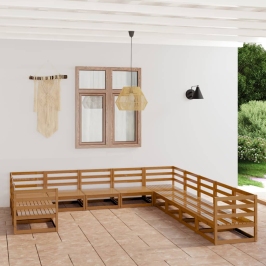 Juego de muebles de jardín 11 piezas madera maciza de pino
