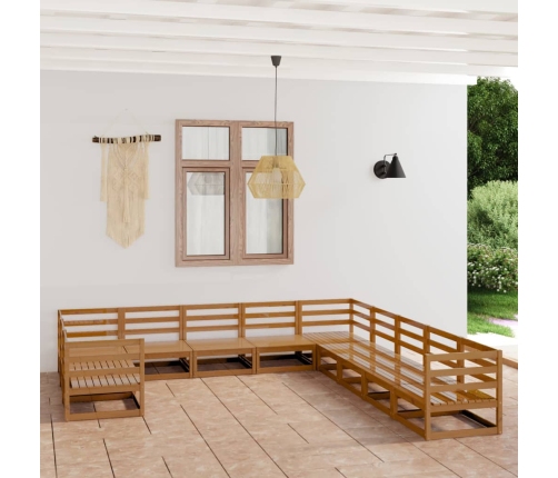 Juego de muebles de jardín 11 piezas madera maciza de pino