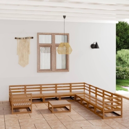 Juego de muebles de jardín 12 piezas madera maciza de pino