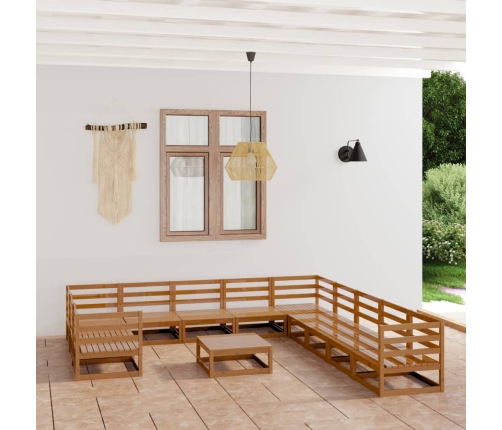 Juego de muebles de jardín 12 piezas madera maciza de pino