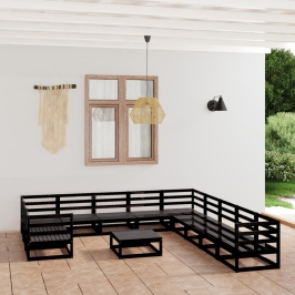 Juego de muebles de jardín 12 piezas madera maciza de pino