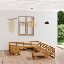 Juego de muebles de jardín 11 piezas madera maciza de pino